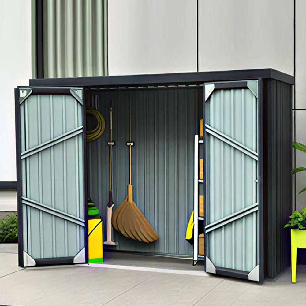 SOLARA Outdoor Metal Storage Shed Large Capacity Double Door Weatherproof Sloped Roof Reinforced Frame Garden Backyard Tool Storage - Grey