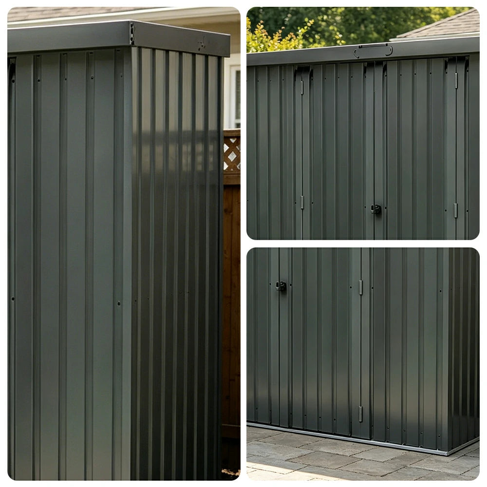 SOLARA Outdoor Metal Storage Shed Large Capacity Double Door Weatherproof Sloped Roof Reinforced Frame Garden Backyard Tool Storage - Grey