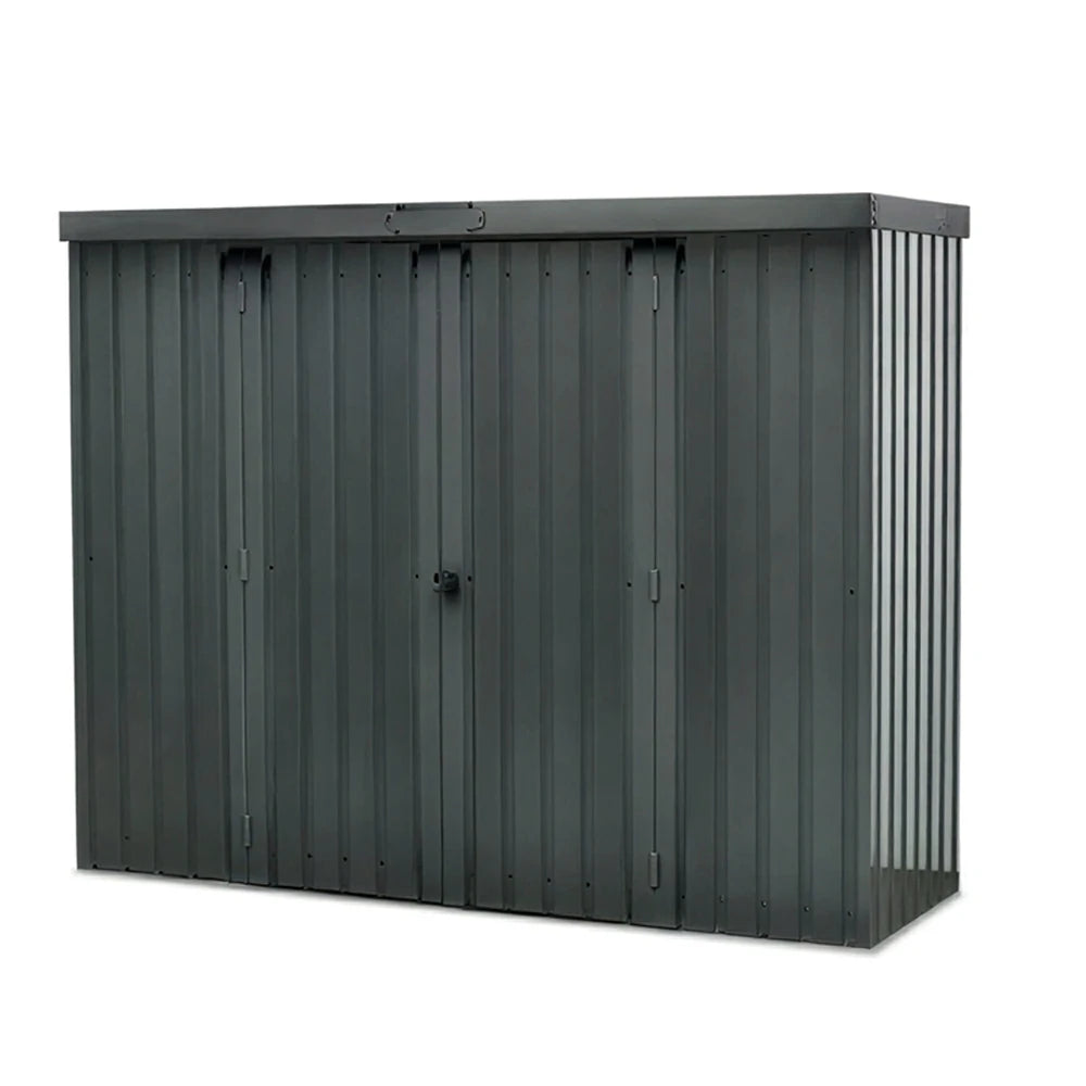 SOLARA Outdoor Metal Storage Shed Large Capacity Double Door Weatherproof Sloped Roof Reinforced Frame Garden Backyard Tool Storage - Grey