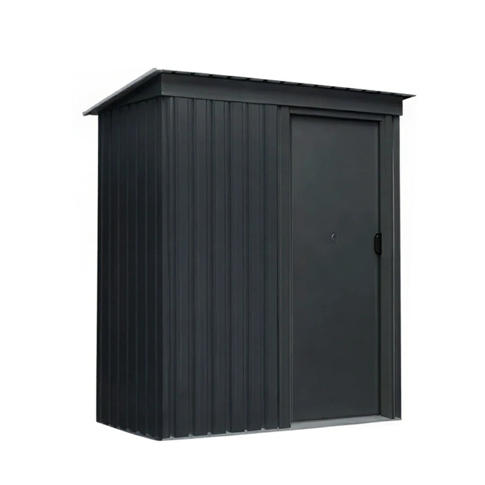 SOLARA Outdoor Metal Storage Shed Single Door Compact Design Weatherproof Sloped Roof Reinforced Frame Garden Backyard Tool Storage - Black