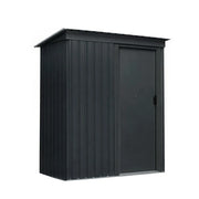 SOLARA Outdoor Metal Storage Shed Single Door Compact Design Weatherproof Sloped Roof Reinforced Frame Garden Backyard Tool Storage - Black