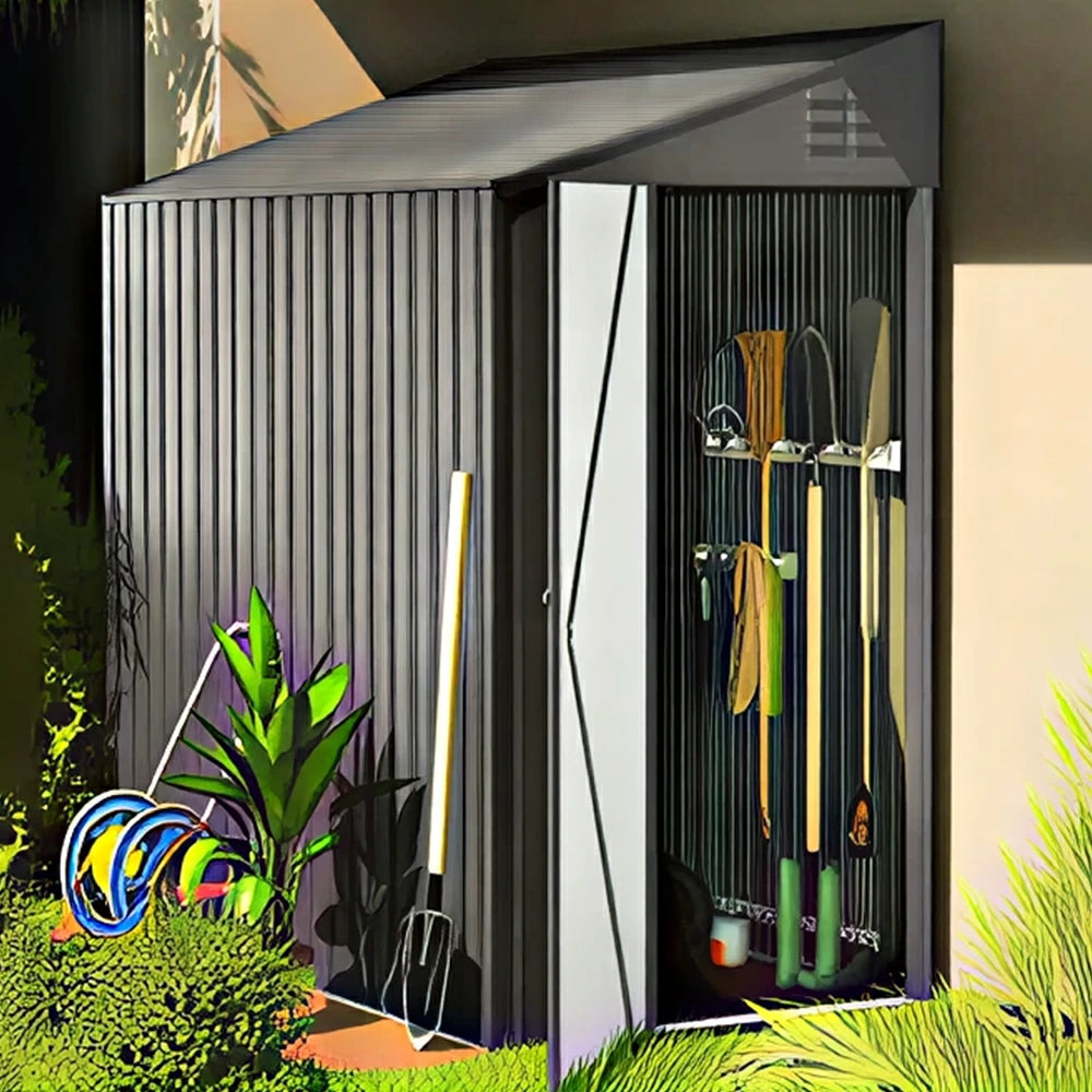 SOLARA Outdoor Metal Storage Shed Side Door Large Capacity Weatherproof Sloped Roof Reinforced Frame Garden Backyard Tool Storage - Grey