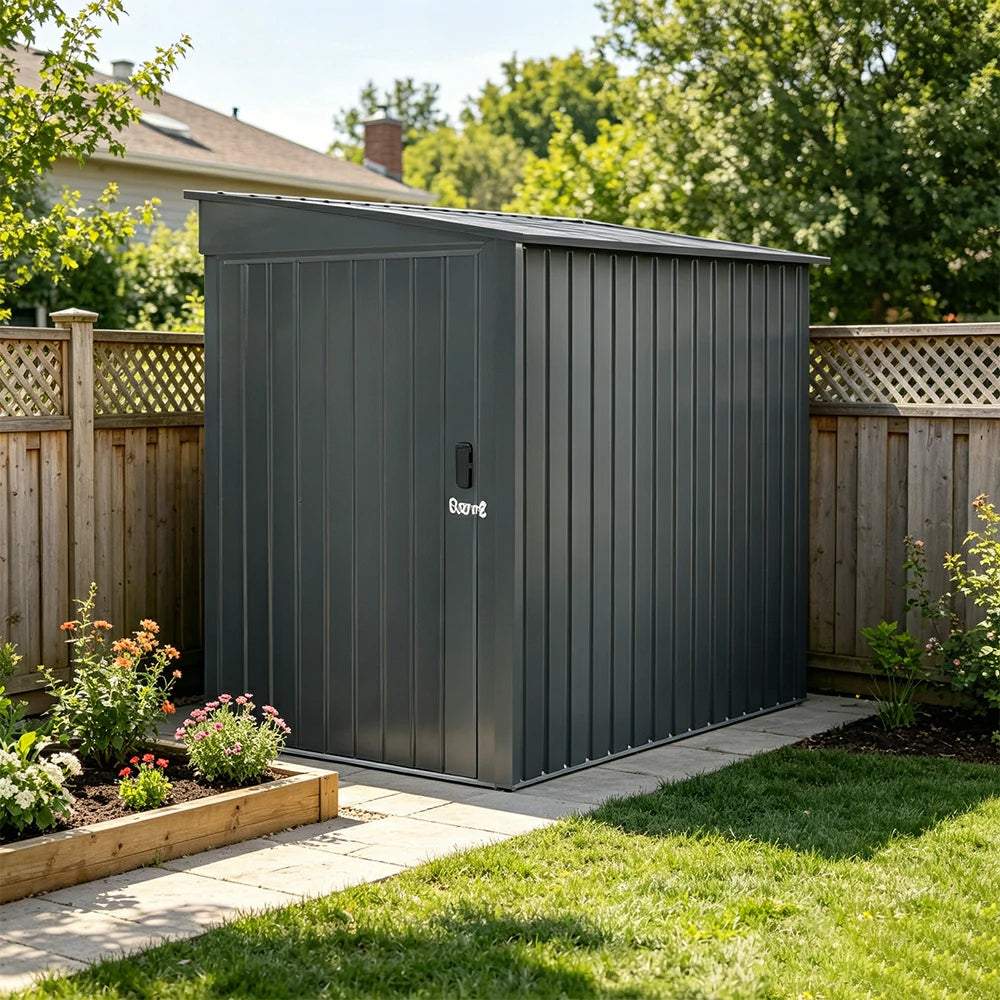 SOLARA Outdoor Metal Storage Shed Side Door Large Capacity Weatherproof Sloped Roof Reinforced Frame Garden Backyard Tool Storage - Grey
