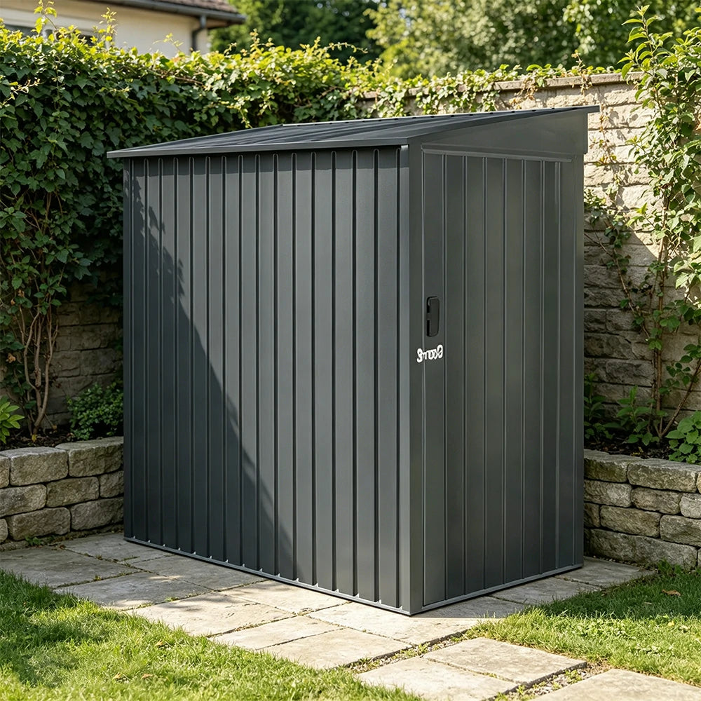 SOLARA Outdoor Metal Storage Shed Side Door Large Capacity Weatherproof Sloped Roof Reinforced Frame Garden Backyard Tool Storage - Grey