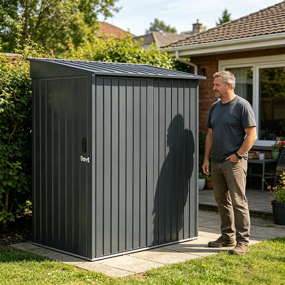 SOLARA Outdoor Metal Storage Shed Side Door Large Capacity Weatherproof Sloped Roof Reinforced Frame Garden Backyard Tool Storage - Grey