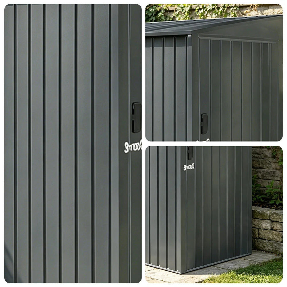 SOLARA Outdoor Metal Storage Shed Side Door Large Capacity Weatherproof Sloped Roof Reinforced Frame Garden Backyard Tool Storage - Grey