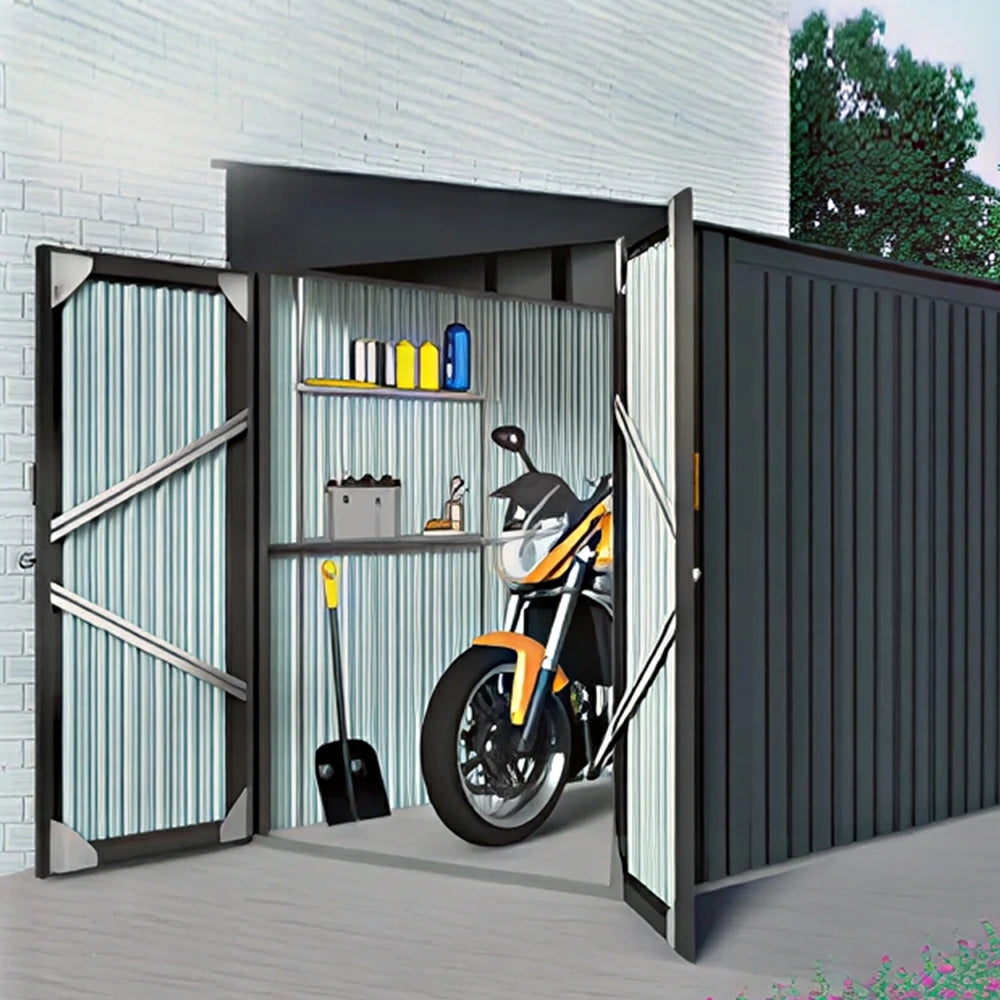 SOLARA Outdoor Metal Storage Shed Extra Large Wide Side Door Weatherproof Sloped Roof Reinforced Frame Garden Backyard Tool Storage - Grey