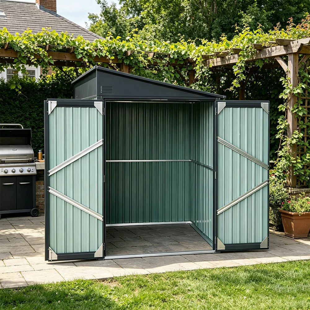 SOLARA Outdoor Metal Storage Shed Extra Large Wide Side Door Weatherproof Sloped Roof Reinforced Frame Garden Backyard Tool Storage - Grey