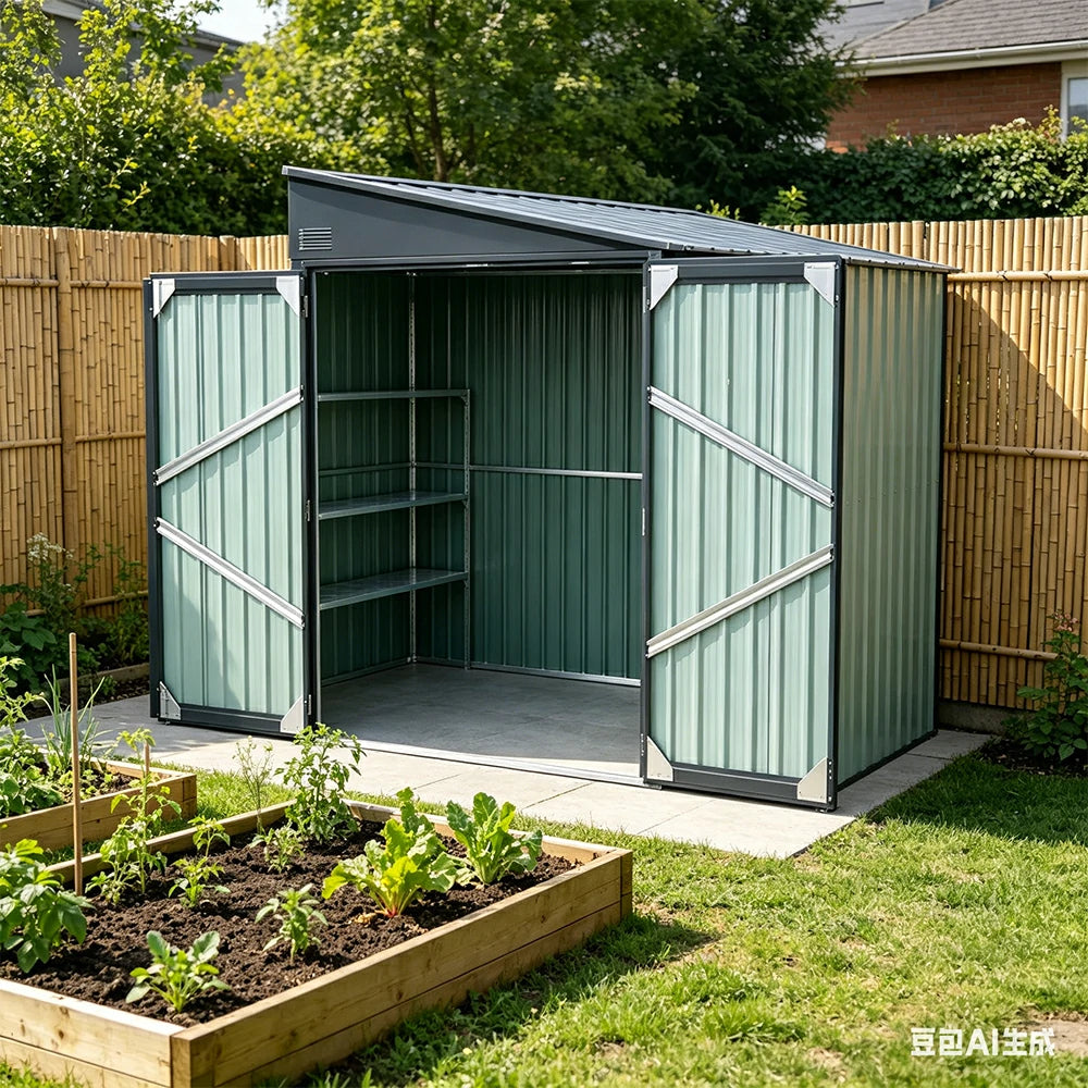 SOLARA Outdoor Metal Storage Shed Extra Large Wide Side Door Weatherproof Sloped Roof Reinforced Frame Garden Backyard Tool Storage - Grey