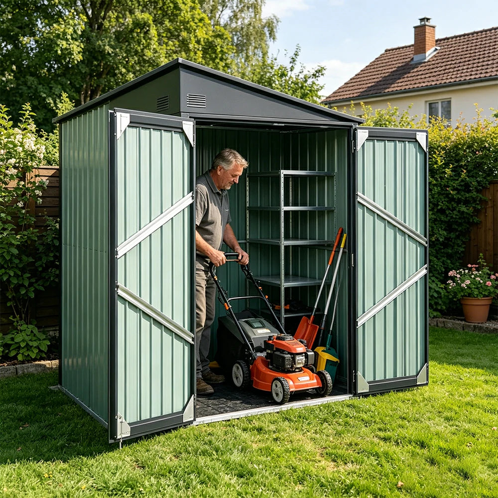 SOLARA Outdoor Metal Storage Shed Extra Large Wide Side Door Weatherproof Sloped Roof Reinforced Frame Garden Backyard Tool Storage - Grey