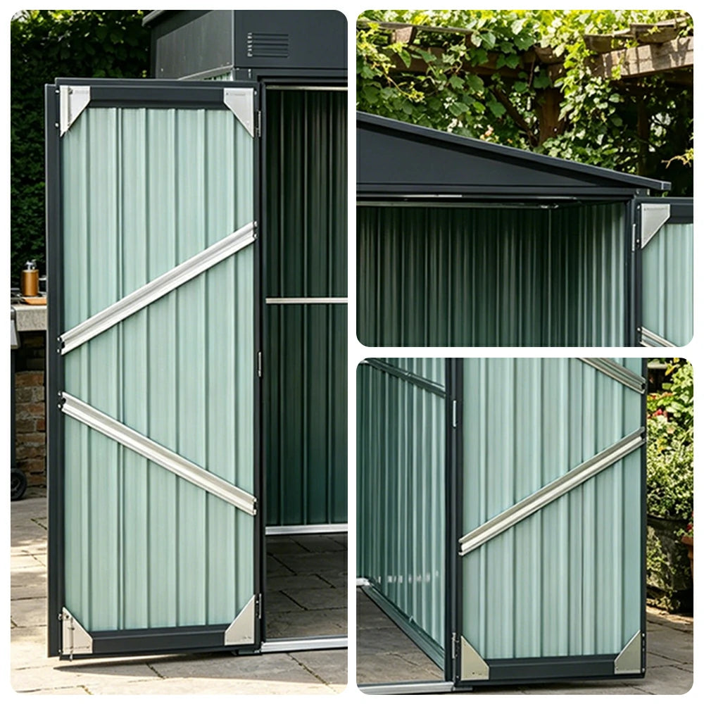 SOLARA Outdoor Metal Storage Shed Extra Large Wide Side Door Weatherproof Sloped Roof Reinforced Frame Garden Backyard Tool Storage - Grey
