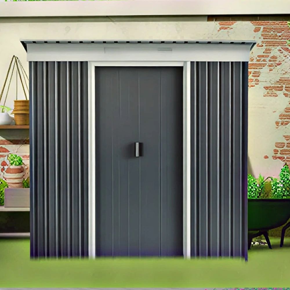 SOLARA Outdoor Metal Storage Shed Double Door Weatherproof Sloped Roof Reinforced Frame Rust Resistant Garden Backyard Tool Storage - Green