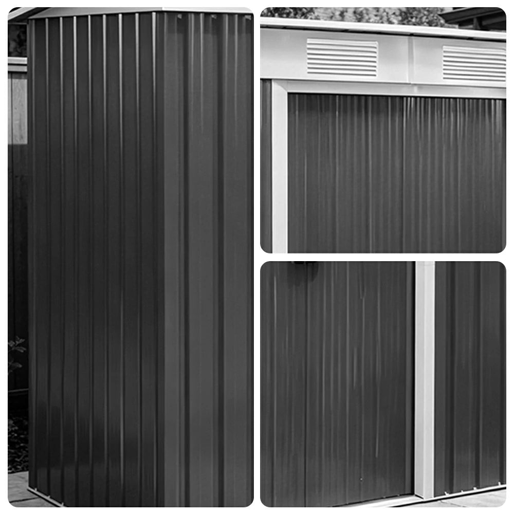 SOLARA Outdoor Metal Storage Shed Double Door Weatherproof Sloped Roof Reinforced Frame Rust Resistant Garden Backyard Tool Storage - Green