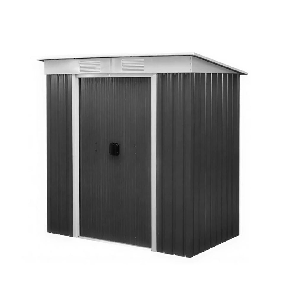 SOLARA Outdoor Metal Storage Shed Double Door Weatherproof Sloped Roof Reinforced Frame Rust Resistant Garden Backyard Tool Storage - Green