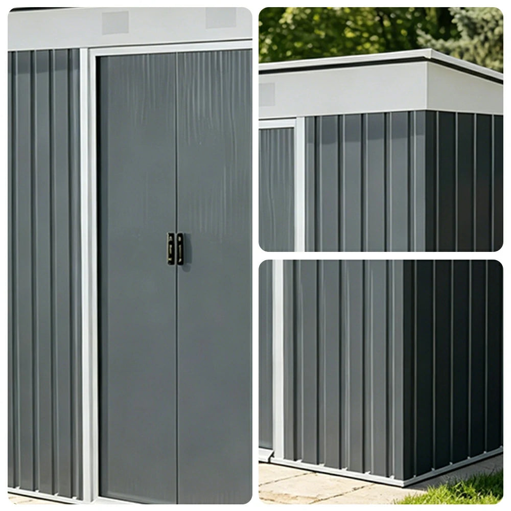 SOLARA Outdoor Metal Storage Shed Large Capacity Double Door Weatherproof Sloped Roof Reinforced Frame Garden Backyard Tool Storage - Grey