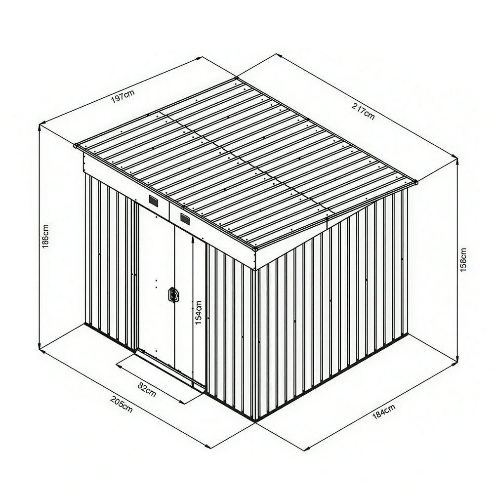 SOLARA Outdoor Metal Storage Shed Large Capacity Double Door Weatherproof Sloped Roof Reinforced Frame Garden Backyard Tool Storage - Grey