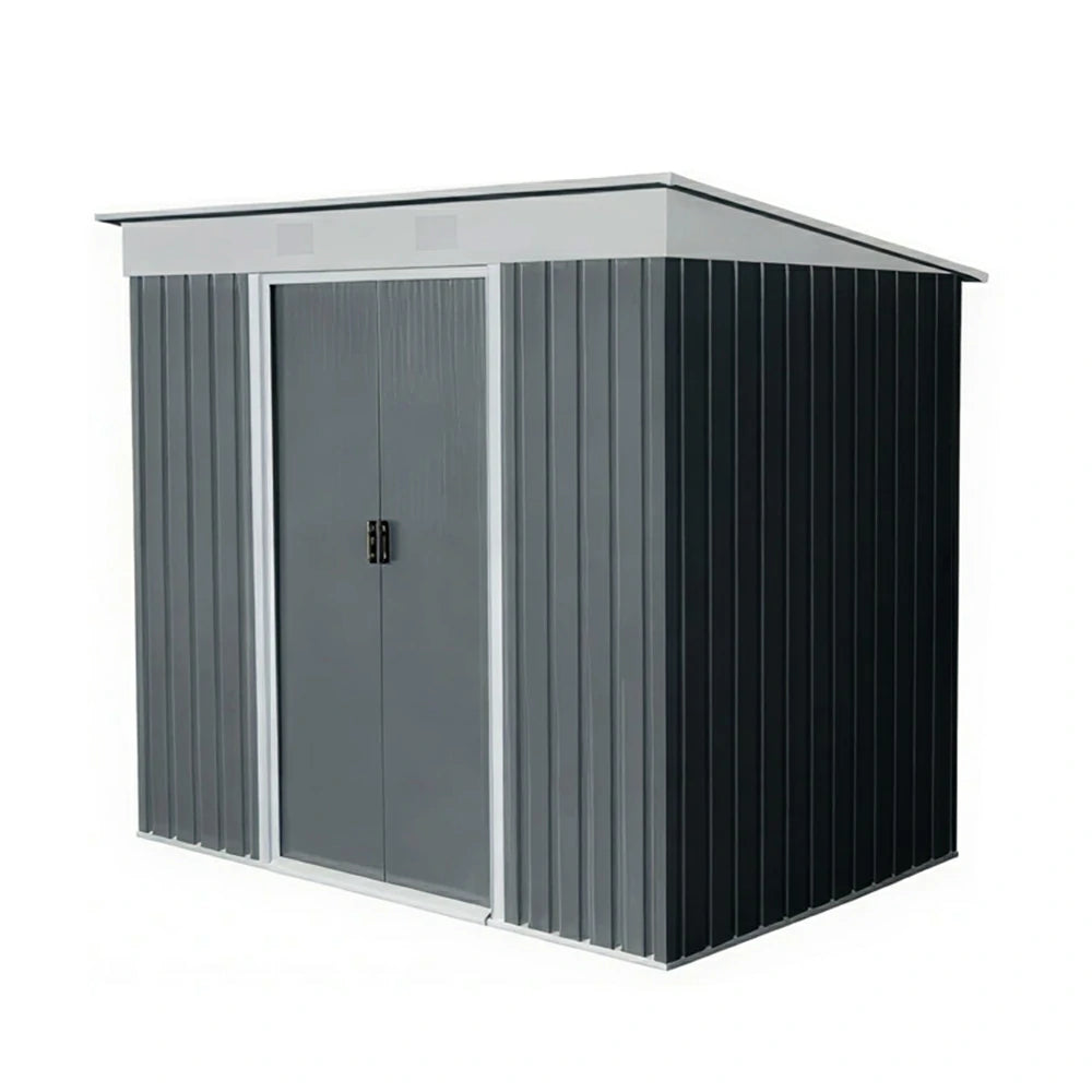 SOLARA Outdoor Metal Storage Shed Large Capacity Double Door Weatherproof Sloped Roof Reinforced Frame Garden Backyard Tool Storage - Grey