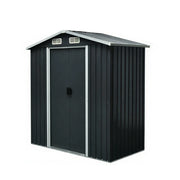 SOLARA Outdoor Metal Storage Shed Double Door Ventilated Design Weatherproof Sloped Roof Reinforced Frame Garden Backyard Tool Storage - Black