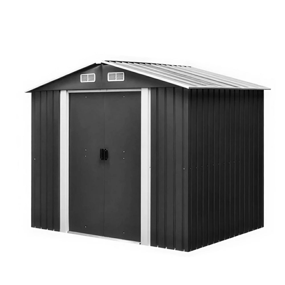 SOLARA Outdoor Metal Storage Shed Extra Large Double Door Ventilated Weatherproof Sloped Roof Reinforced Frame Garden Backyard Tool Storage - Black