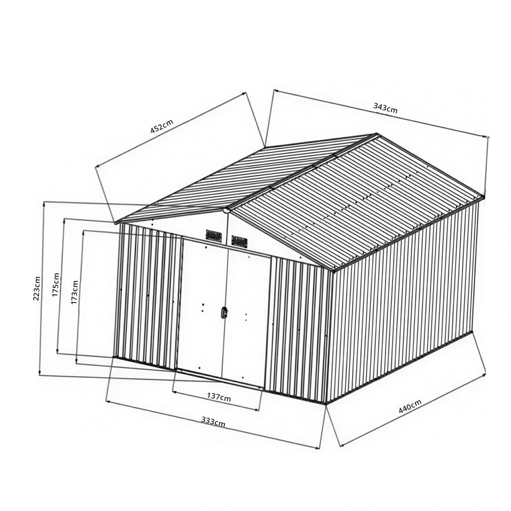 SOLARA Extra Large Outdoor Metal Storage Shed Heavy Duty Double Door Weatherproof Sloped Roof Garden Backyard Warehouse Storage - Black