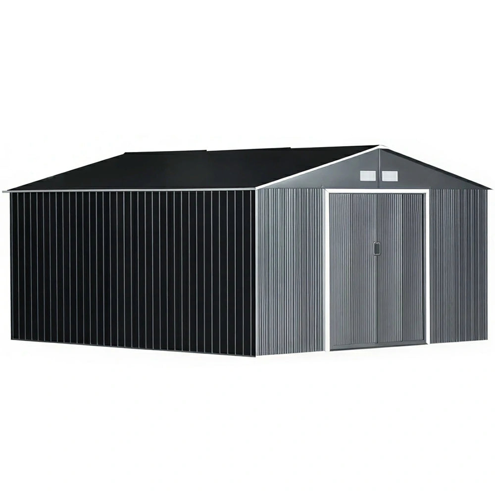 SOLARA Extra Large Outdoor Metal Storage Shed Heavy Duty Double Door Weatherproof Sloped Roof Garden Backyard Warehouse Storage - Black
