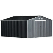 SOLARA Extra Large Outdoor Metal Storage Shed Heavy Duty Double Door Weatherproof Sloped Roof Garden Backyard Warehouse Storage - Black
