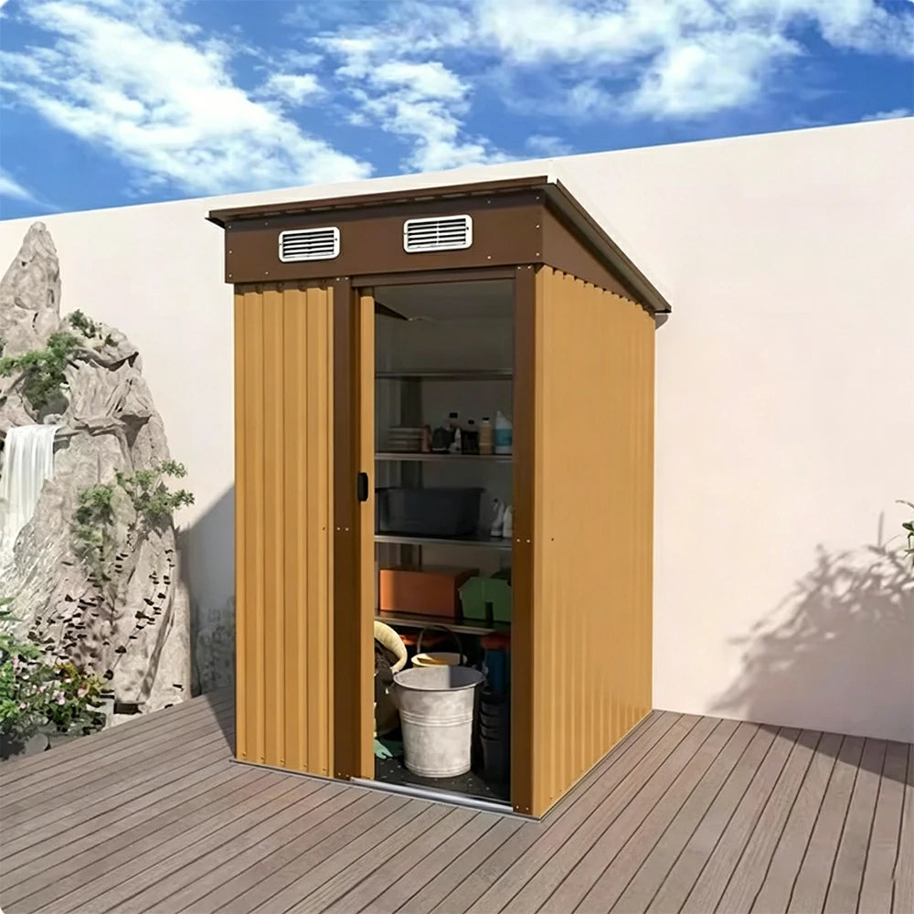 SOLARA Outdoor Storage Shed Sloped Roof Weatherproof Steel Large Capacity for Garden Patio Backyard - Brown