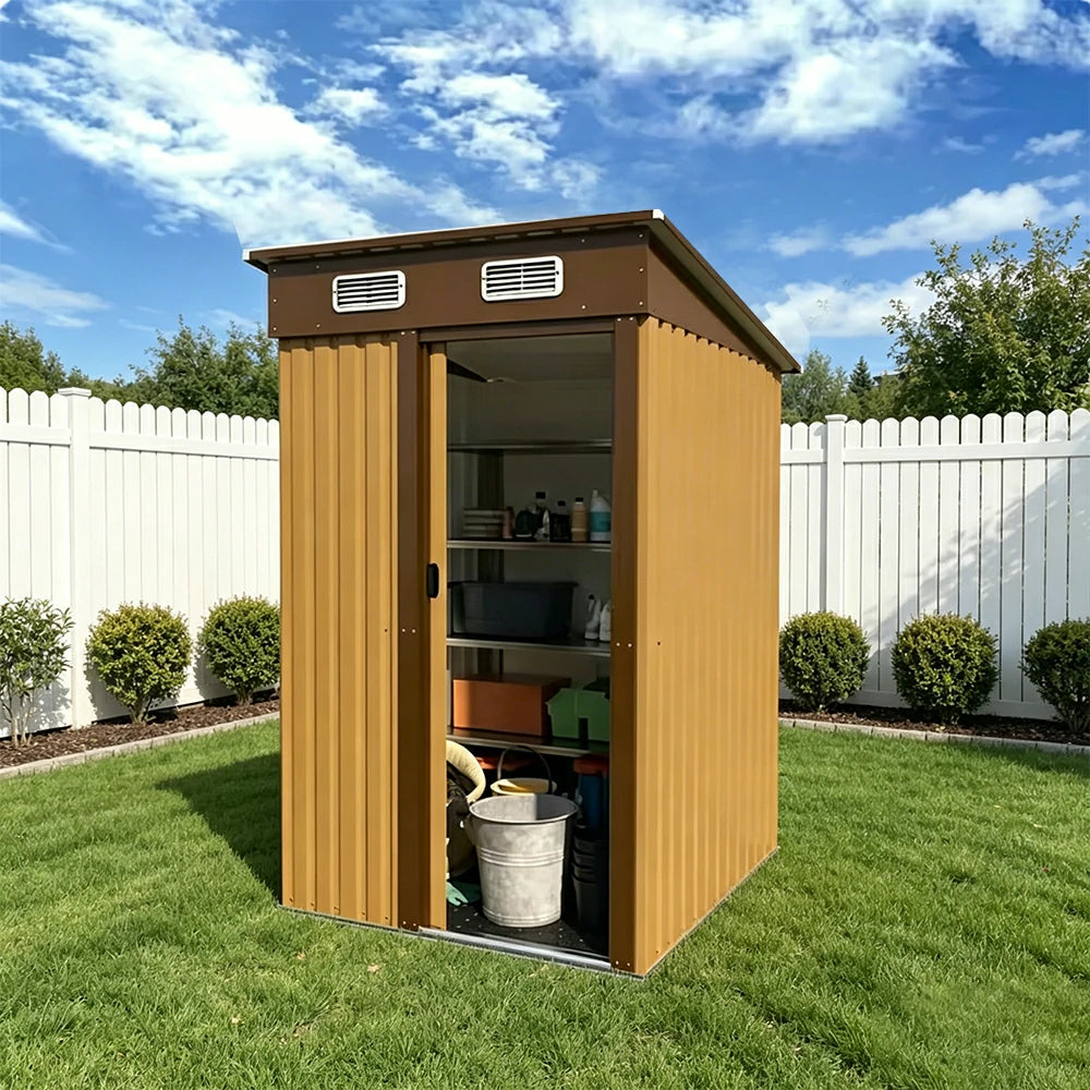 SOLARA Outdoor Storage Shed Sloped Roof Weatherproof Steel Large Capacity for Garden Patio Backyard - Brown