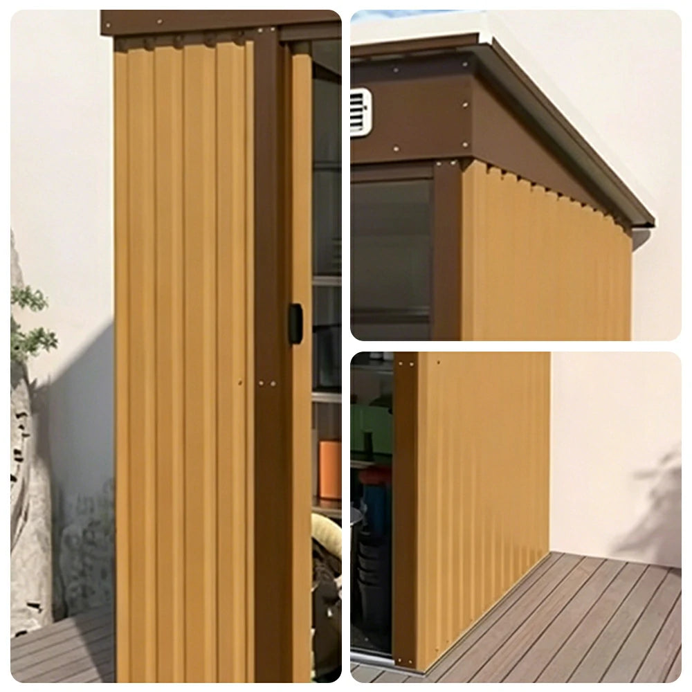 SOLARA Outdoor Storage Shed Sloped Roof Weatherproof Steel Large Capacity for Garden Patio Backyard - Brown