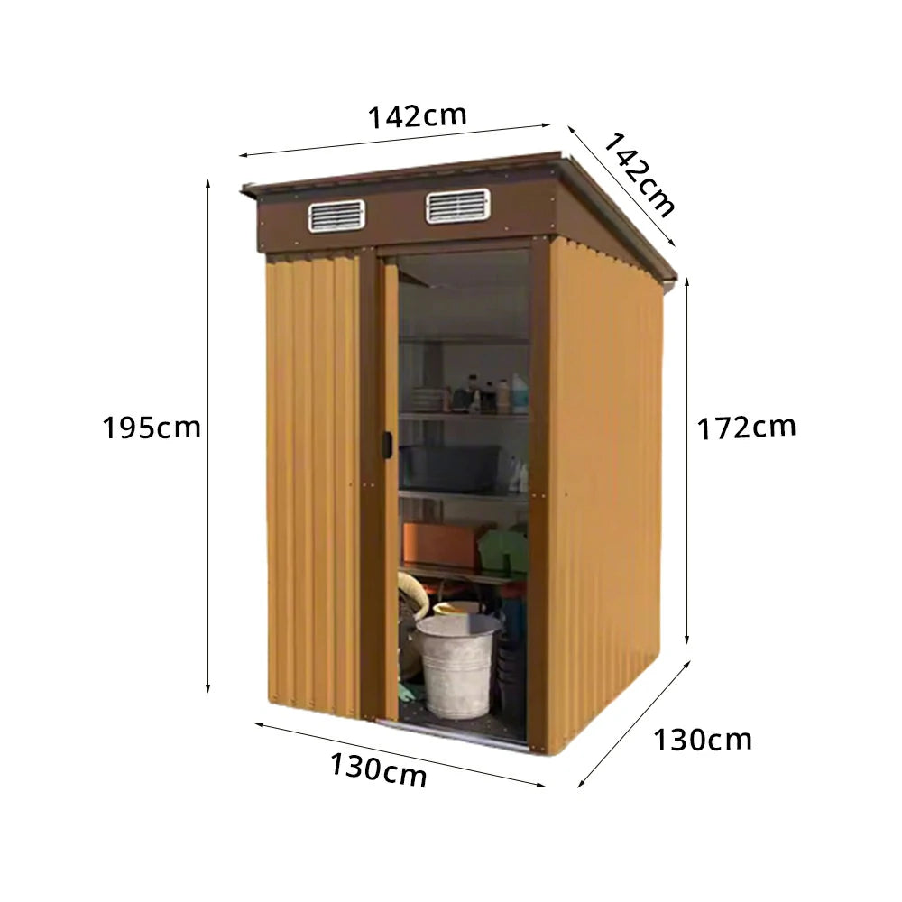 SOLARA Outdoor Storage Shed Sloped Roof Weatherproof Steel Large Capacity for Garden Patio Backyard - Brown