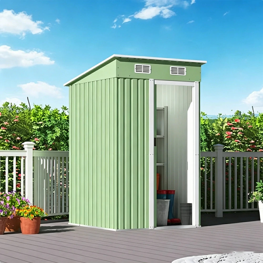 SOLARA Outdoor Storage Shed Sloped Roof Weatherproof Steel Large Capacity for Garden Patio Backyard - Green
