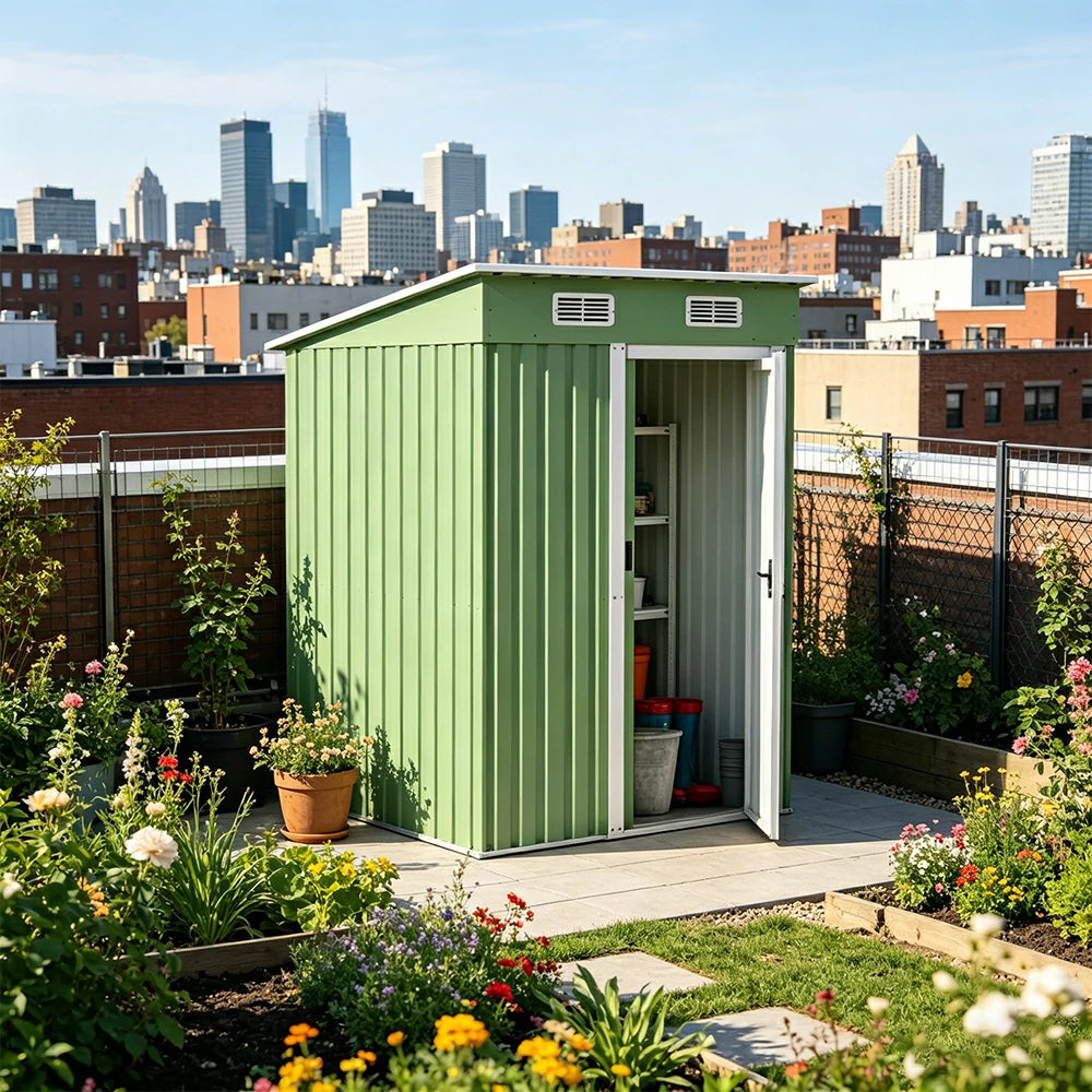 SOLARA Outdoor Storage Shed Sloped Roof Weatherproof Steel Large Capacity for Garden Patio Backyard - Green
