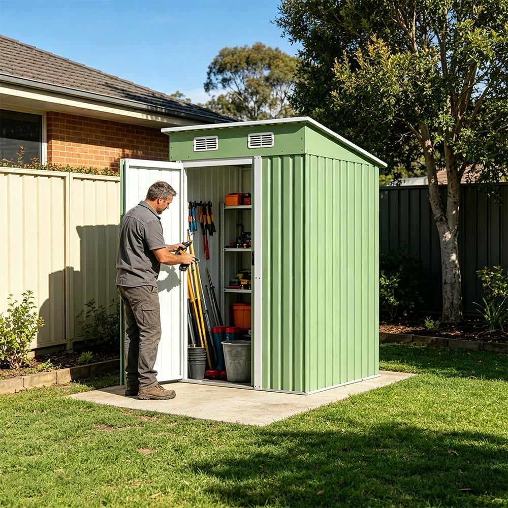 SOLARA Outdoor Storage Shed Sloped Roof Weatherproof Steel Large Capacity for Garden Patio Backyard - Green