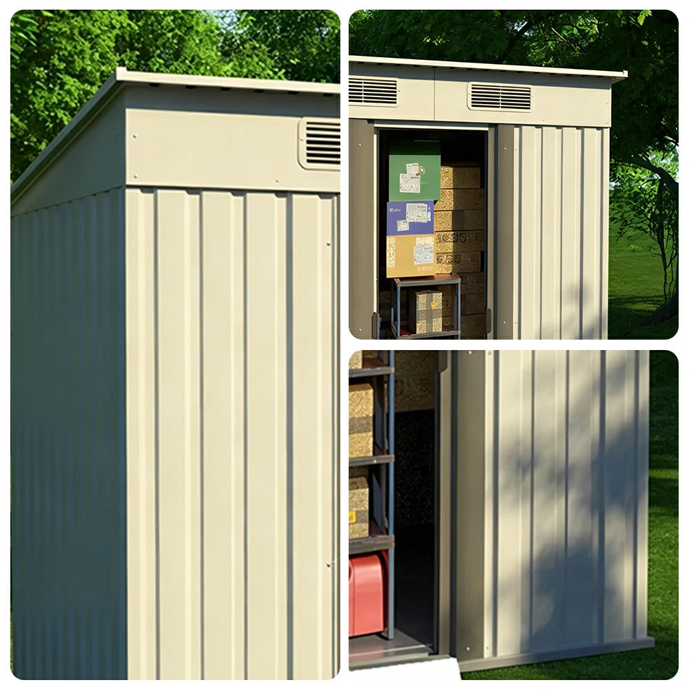 SOLARA Yard Storage Shed Sloped Roof High Strength Steel Sliding Door Secure for Tools Bicycles - White