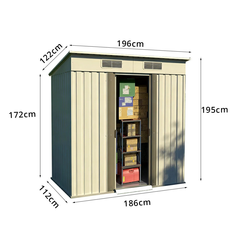 SOLARA Yard Storage Shed Sloped Roof High Strength Steel Sliding Door Secure for Tools Bicycles - White
