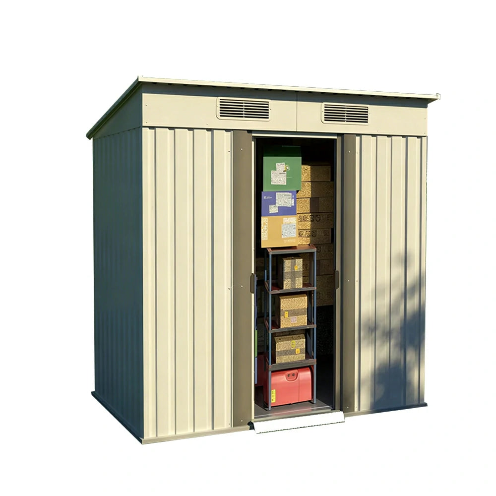 SOLARA Yard Storage Shed Sloped Roof High Strength Steel Sliding Door Secure for Tools Bicycles - White