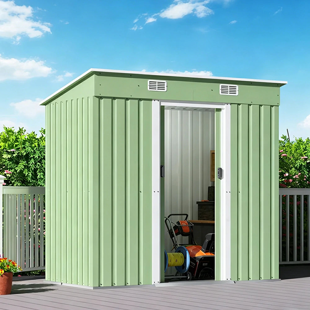 SOLARA Yard Storage Shed Sloped Roof High Strength Steel Sliding Door Secure for Tools Bicycles - Green