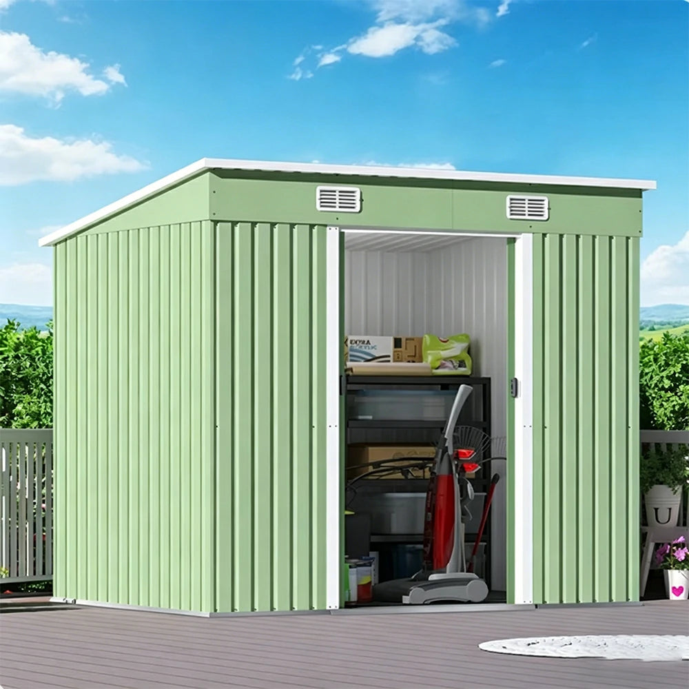 SOLARA Garden Storage Shed Sloped Roof Rust Resistant Ventilated Multi Purpose Outdoor Organizer - Green
