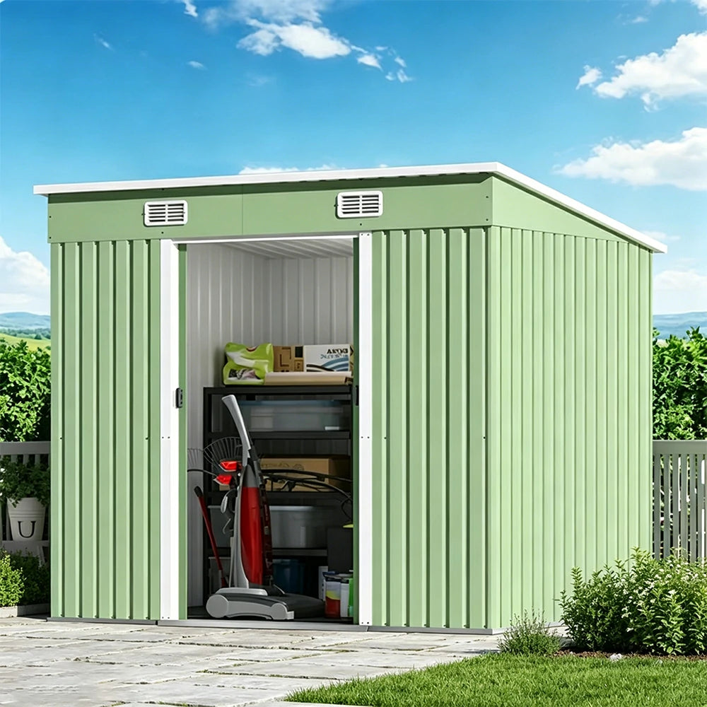 SOLARA Garden Storage Shed Sloped Roof Rust Resistant Ventilated Multi Purpose Outdoor Organizer - Green