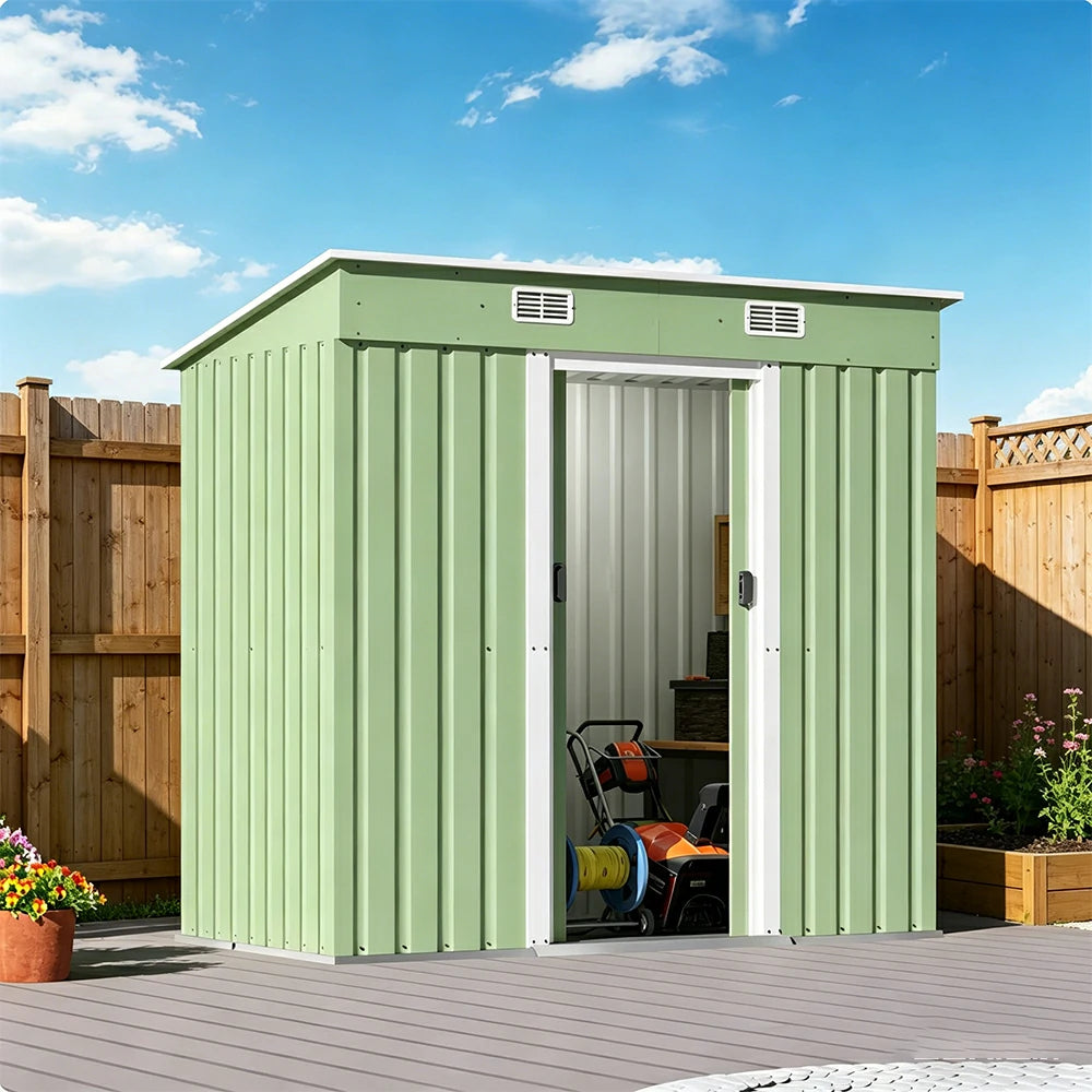 SOLARA Yard Storage Shed Sloped Roof High Strength Steel Sliding Door Secure for Tools Bicycles - Green