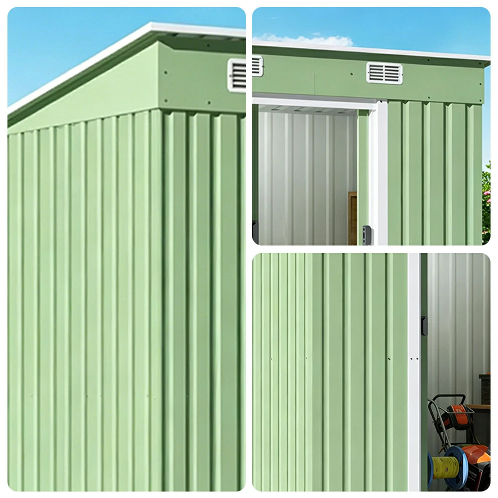 SOLARA Yard Storage Shed Sloped Roof High Strength Steel Sliding Door Secure for Tools Bicycles - Green
