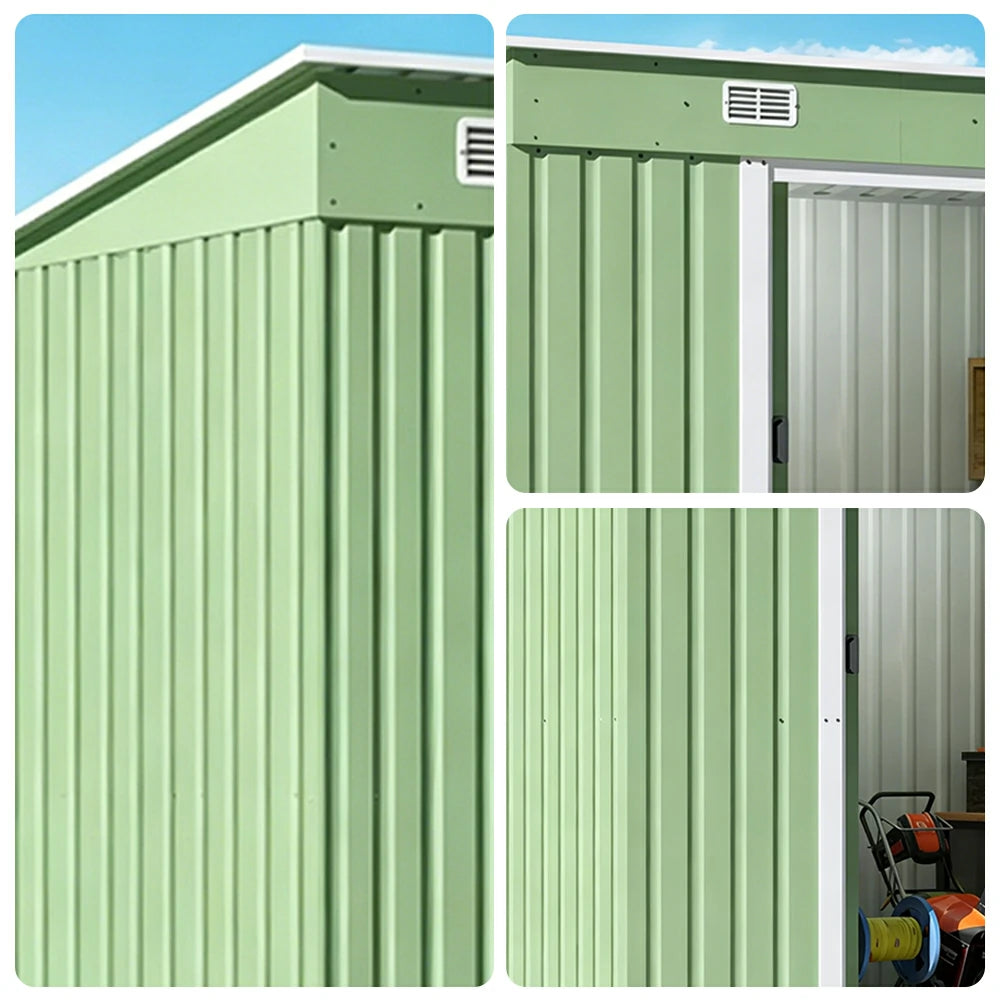 SOLARA Garden Storage Shed Sloped Roof Rust Resistant Ventilated Multi Purpose Outdoor Organizer - Green