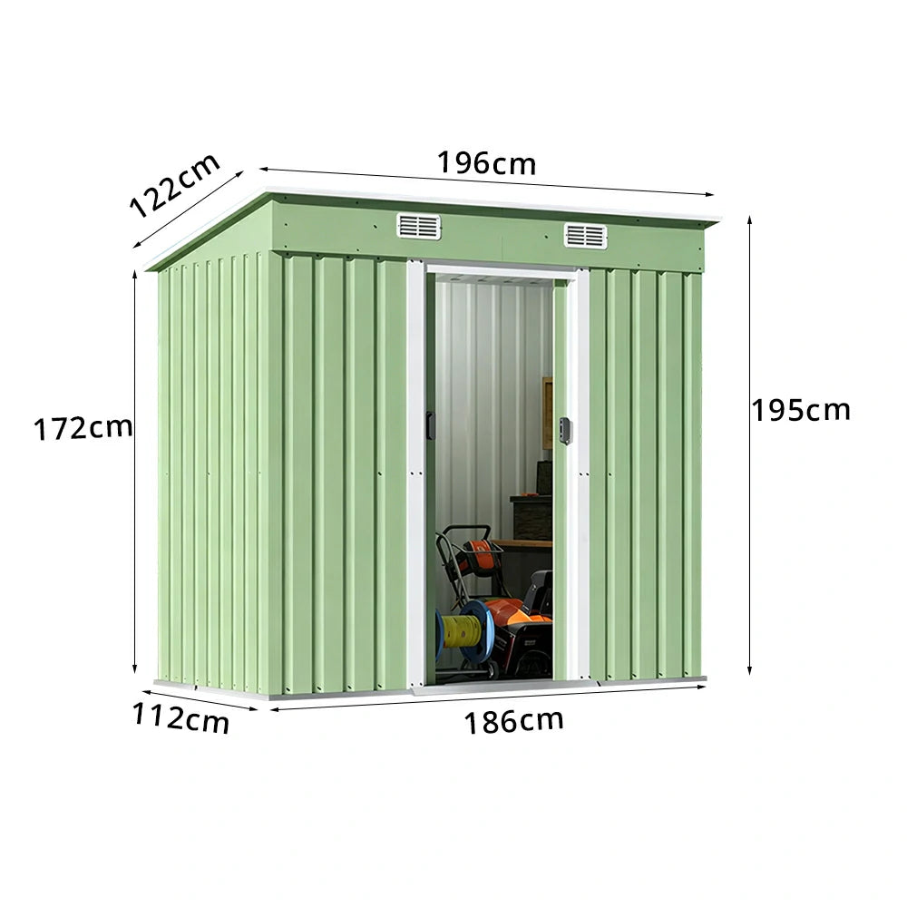 SOLARA Yard Storage Shed Sloped Roof High Strength Steel Sliding Door Secure for Tools Bicycles - Green
