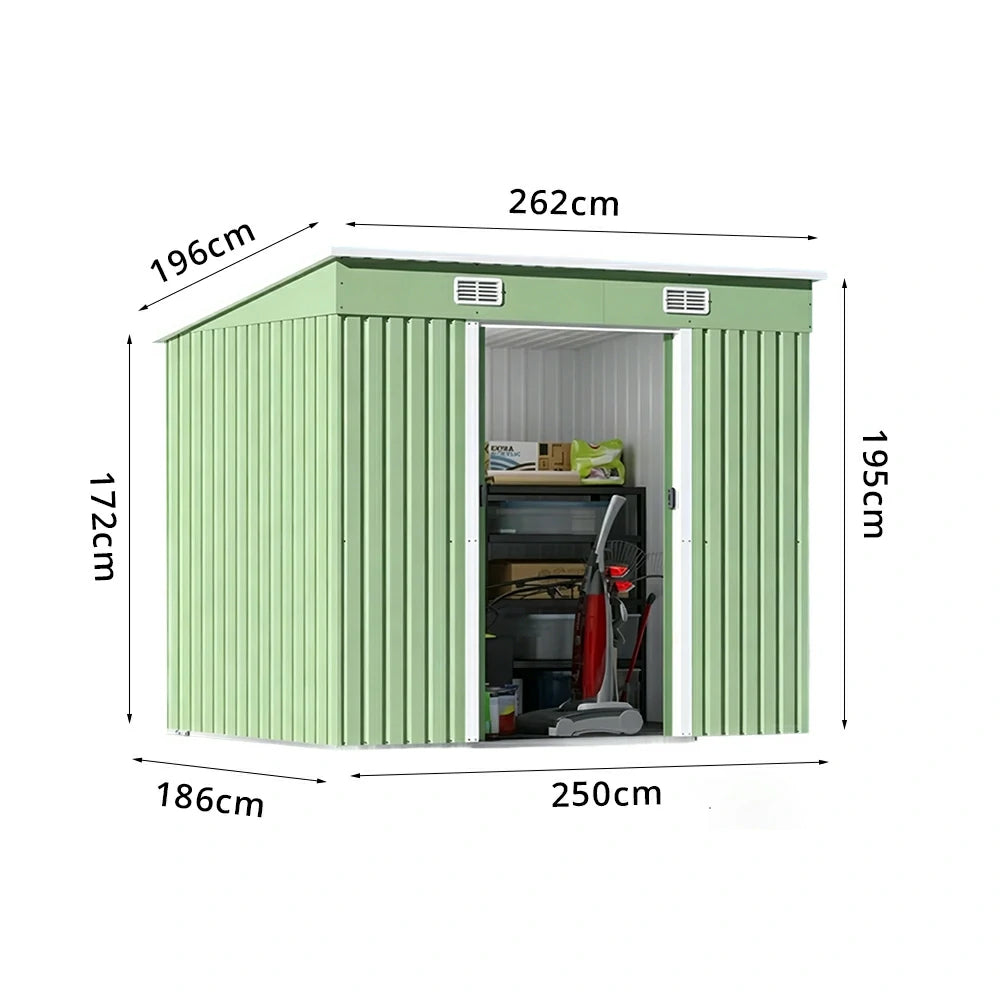 SOLARA Garden Storage Shed Sloped Roof Rust Resistant Ventilated Multi Purpose Outdoor Organizer - Green