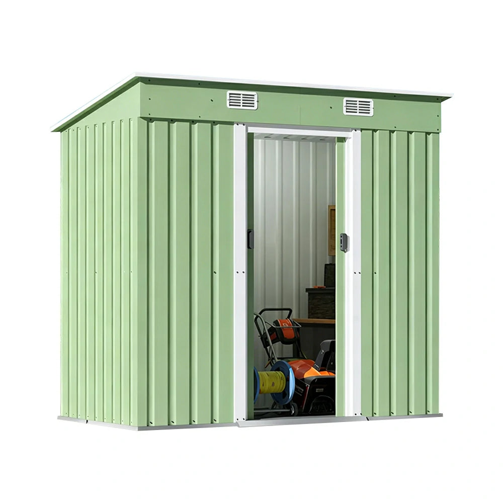 SOLARA Yard Storage Shed Sloped Roof High Strength Steel Sliding Door Secure for Tools Bicycles - Green