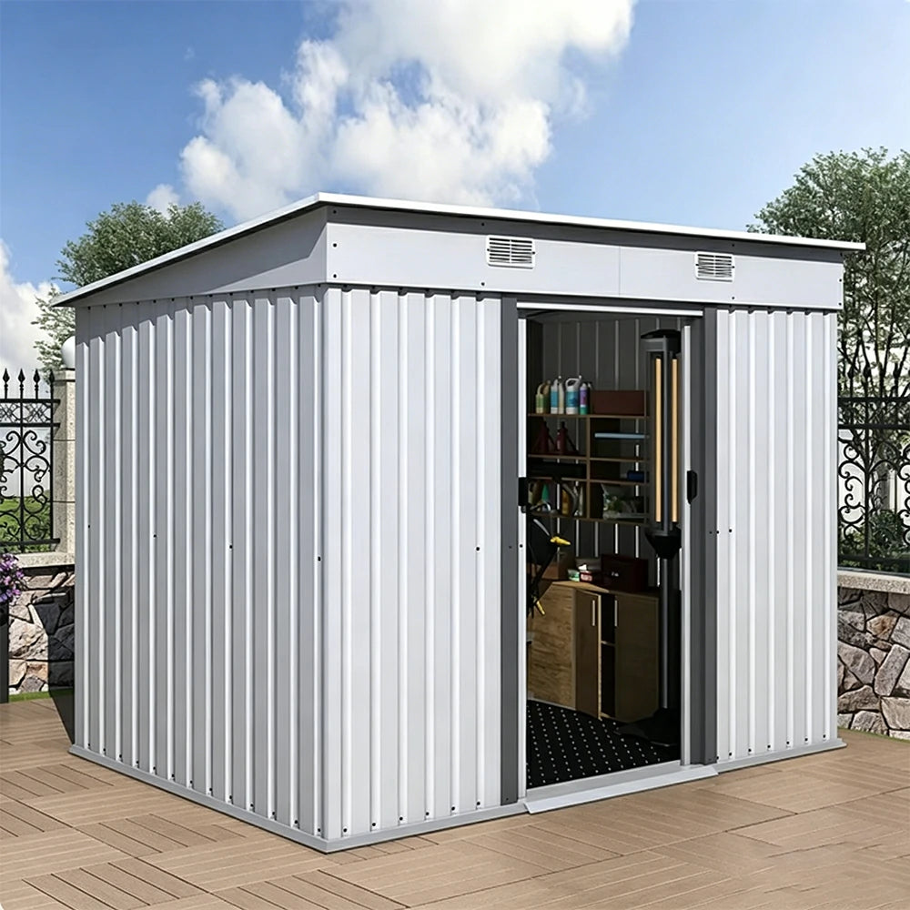 SOLARA Garden Storage Shed Sloped Roof Rust Resistant Ventilated Multi Purpose Outdoor Organizer - White