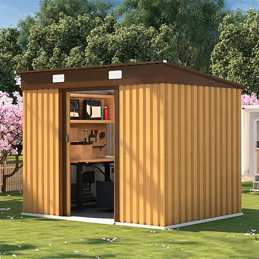 SOLARA Garden Storage Shed Sloped Roof Rust Resistant Ventilated Multi Purpose Outdoor Organizer - Yellow