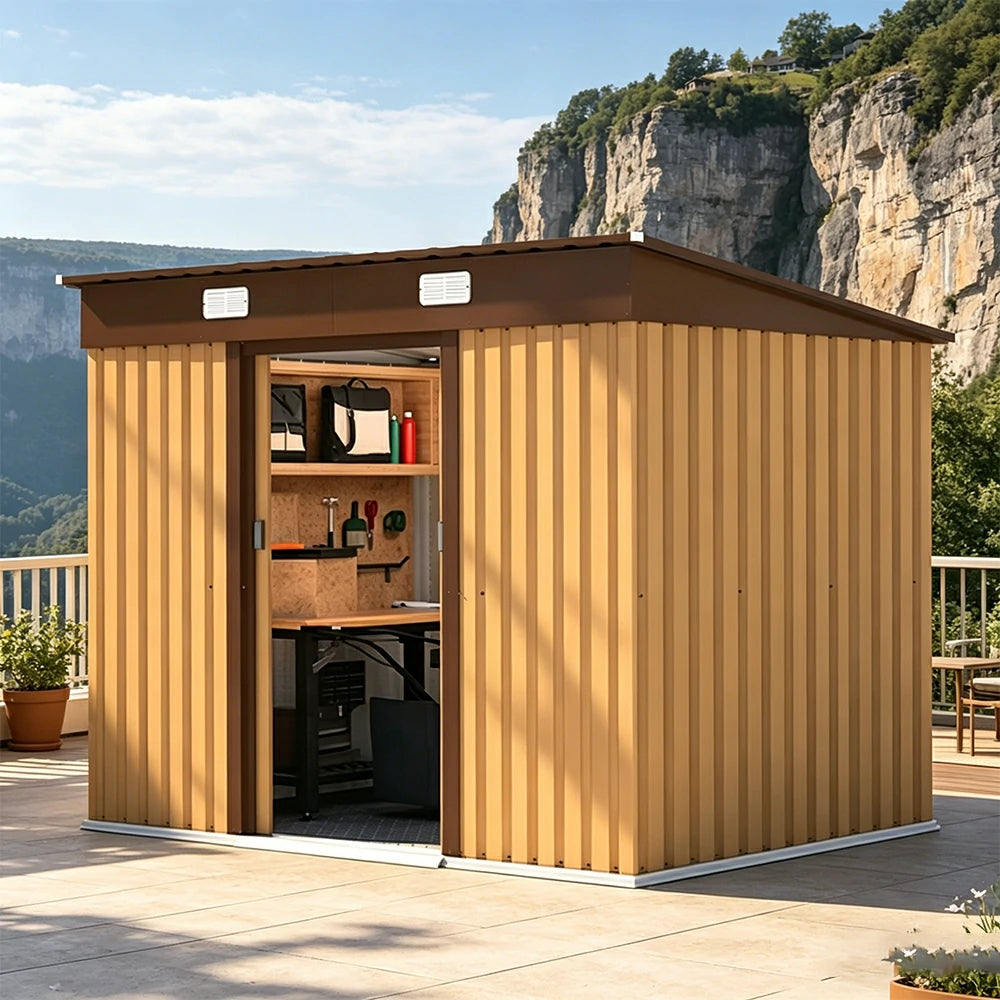 SOLARA Garden Storage Shed Sloped Roof Rust Resistant Ventilated Multi Purpose Outdoor Organizer - Yellow