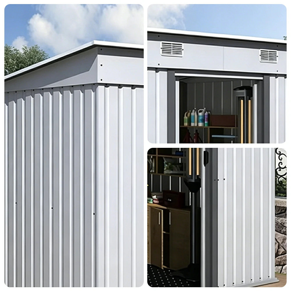 SOLARA Garden Storage Shed Sloped Roof Rust Resistant Ventilated Multi Purpose Outdoor Organizer - White