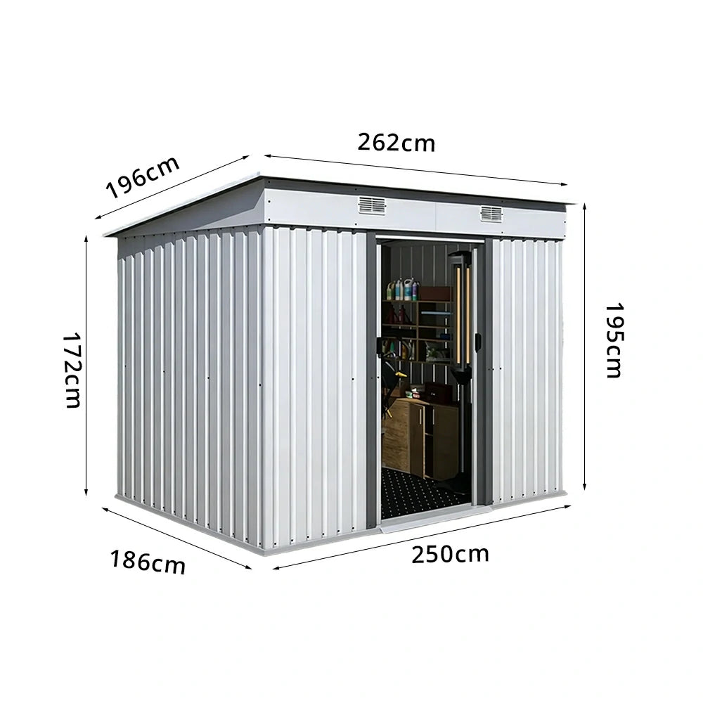 SOLARA Garden Storage Shed Sloped Roof Rust Resistant Ventilated Multi Purpose Outdoor Organizer - White